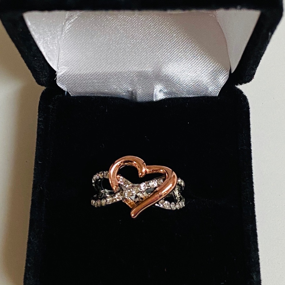 Rose Gold & Silver Simulated Diamond Heart Ring